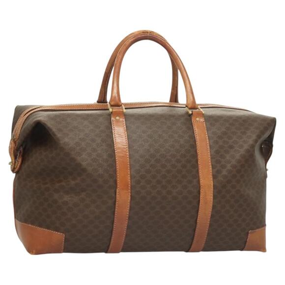 CELINE Macadam Canvas Boston Bag Pvc Leather Brown Gold - Picture 1 of 12